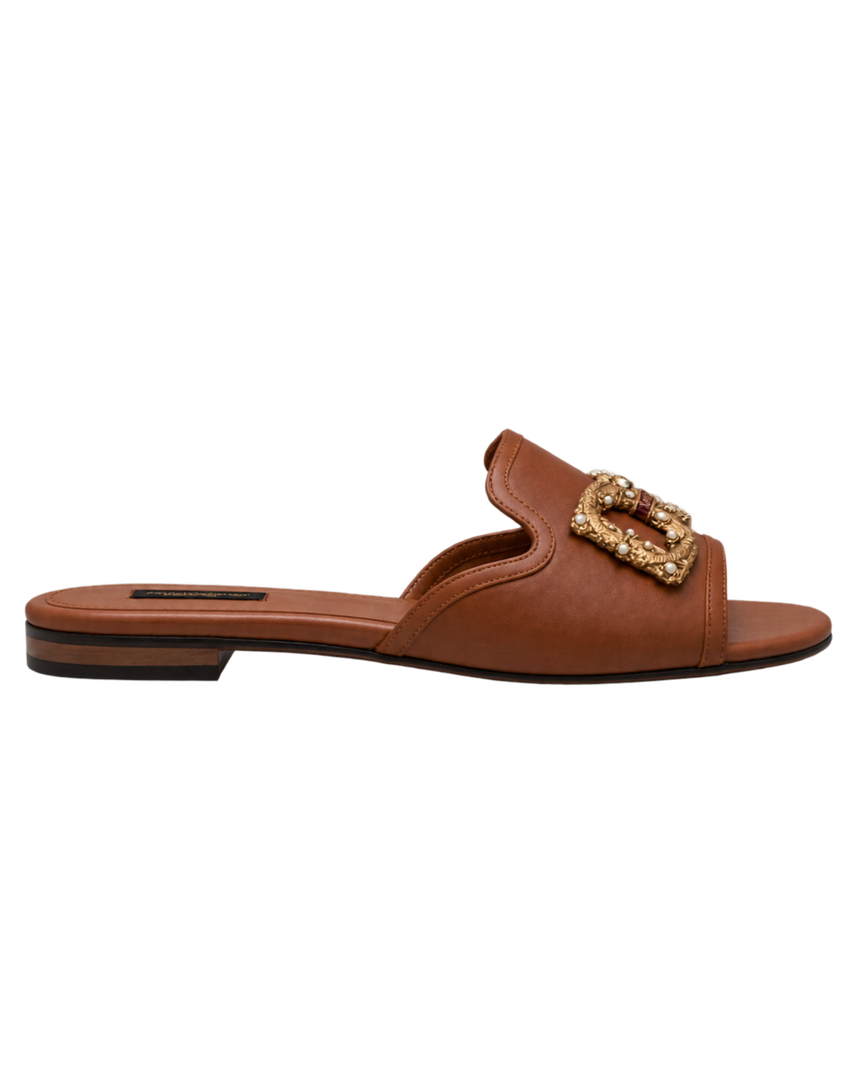 Dolce & Gabbana Brown Leather DG Amore Flat Slides