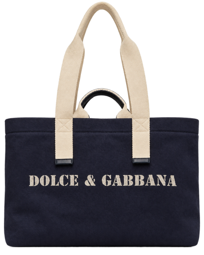 Dolce&Gabbana Navy Printed Drill Holdall Tote