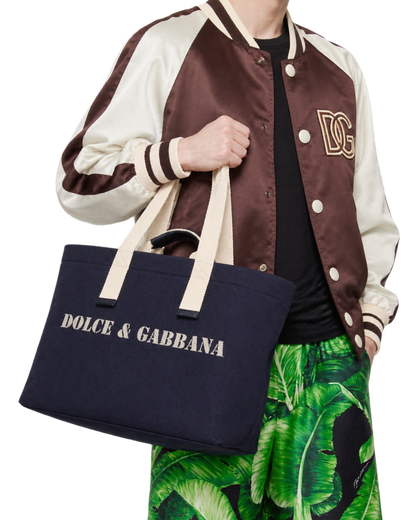 Dolce&Gabbana Navy Printed Drill Holdall Tote