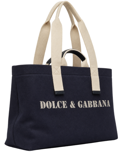 Dolce&Gabbana Navy Printed Drill Holdall Tote