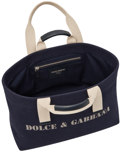 Dolce&Gabbana Navy Printed Drill Holdall Tote