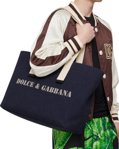 Dolce&Gabbana Navy Printed Drill Holdall Tote