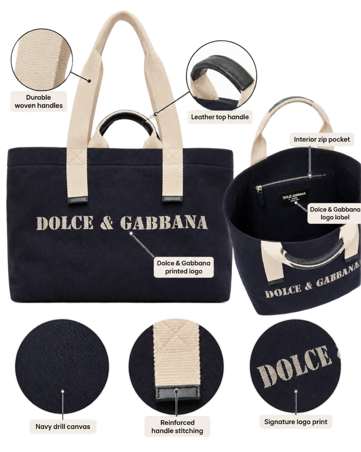 Dolce&Gabbana Navy Printed Drill Holdall Tote