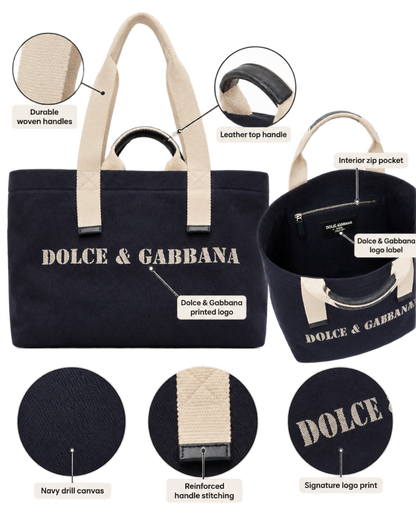 Dolce&Gabbana Navy Printed Drill Holdall Tote