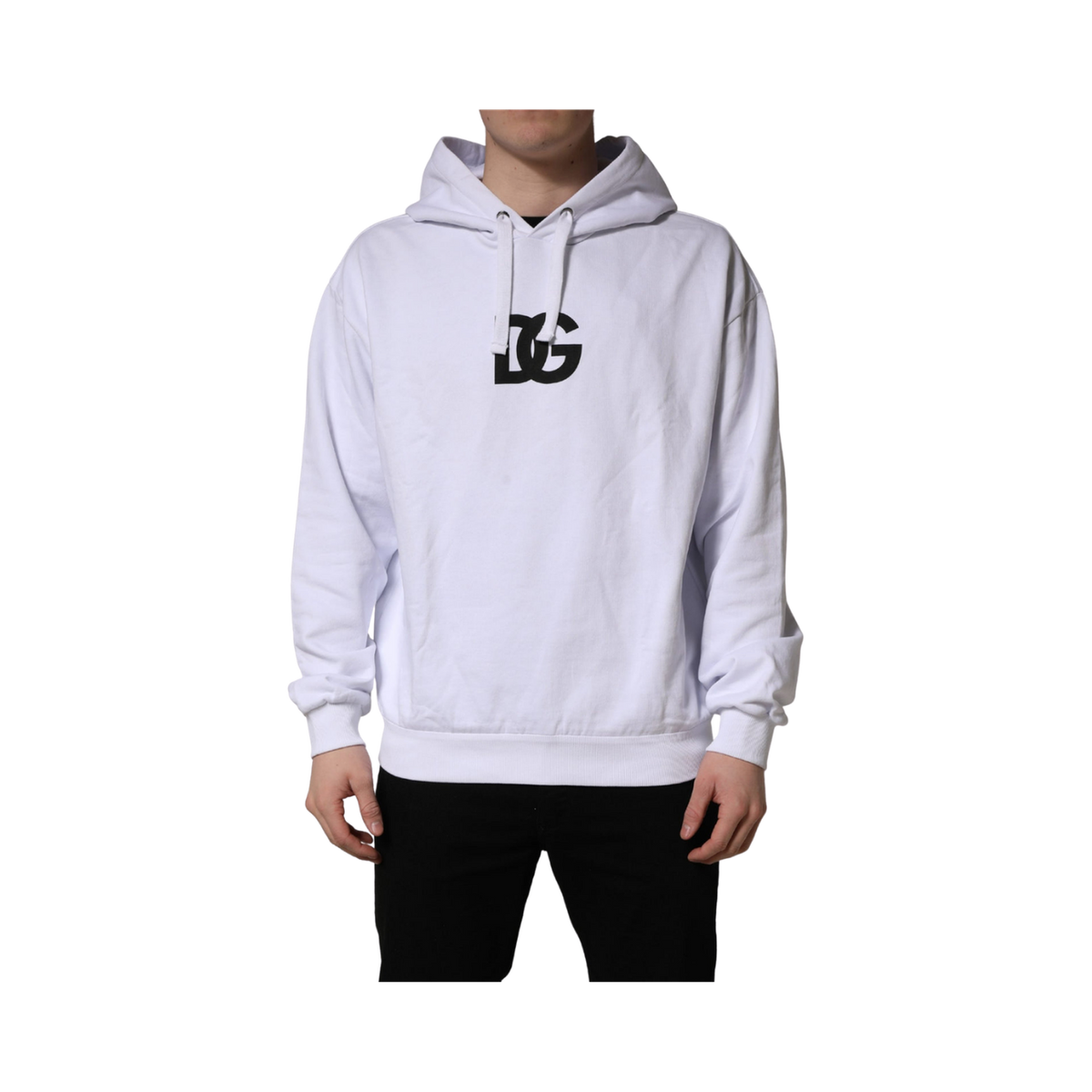 Dolce & Gabbana White Logo Print Cotton Hooded Sweatshirt Sweater
