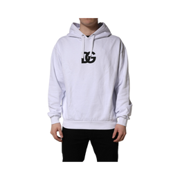 Dolce & Gabbana White Logo Print Cotton Hooded Sweatshirt Sweater