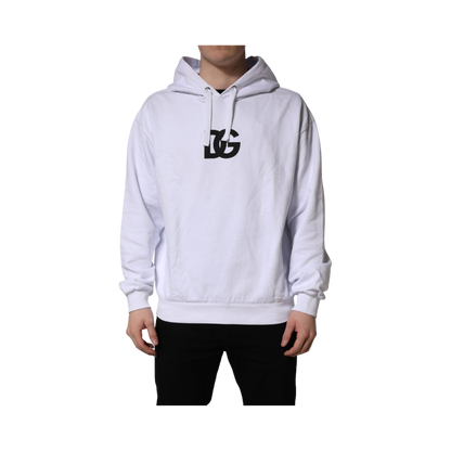 Dolce & Gabbana White Logo Print Cotton Hooded Sweatshirt Sweater