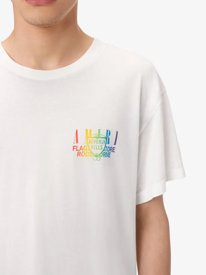 Amiri XO Beverly Hills Rainbow Printed T-Shirt in White