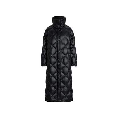 Duck Down Funnel Neck Long Puffer Jacket