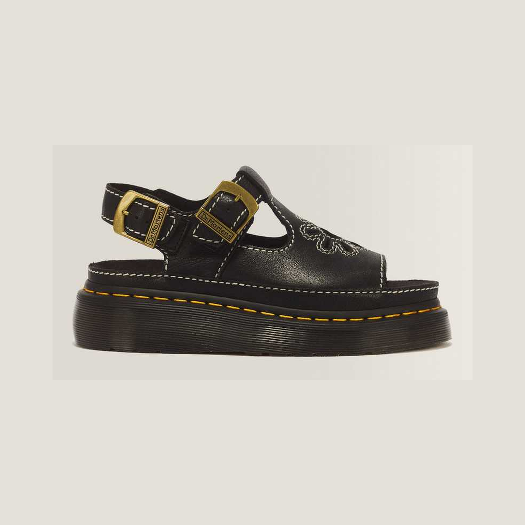 Dunnet Flower Full Grain Leather Sandals — Black