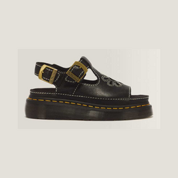 Dunnet Flower Full Grain Leather Sandals — Black