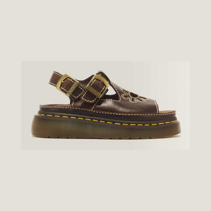 Dunnet Flower Full Grain Leather Sandals — Brown