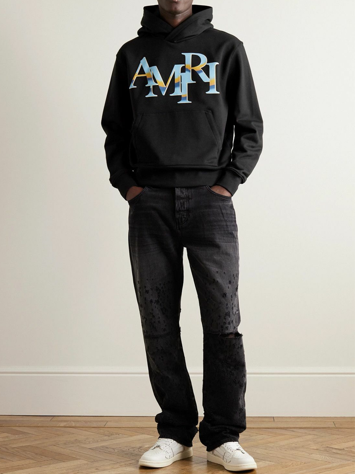 Amiri Staggered Chrome Logo Hoodie in Black