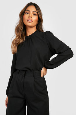 Frill Neck Long Sleeve Woven Blouse