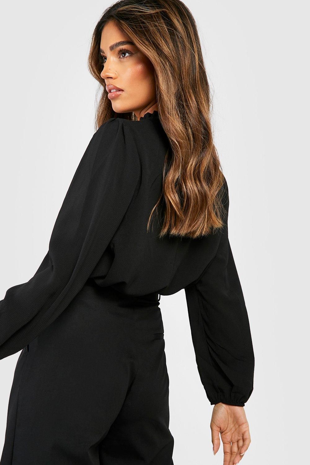 Frill Neck Long Sleeve Woven Blouse