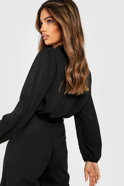 Frill Neck Long Sleeve Woven Blouse