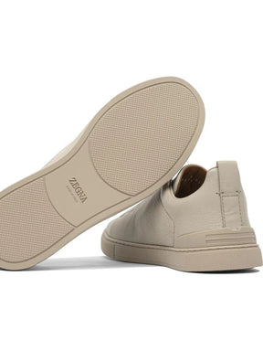 Zegna Men’s Beige Leather Sneakers – Made in Italy | 100% Leather Upper & Rubber Sole