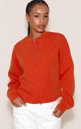 Petite Paprika Quarter Zip Up Sweatshirt