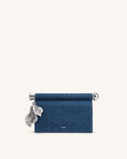 Holly Metal Pendant Embellished Clutch - Blue Denim