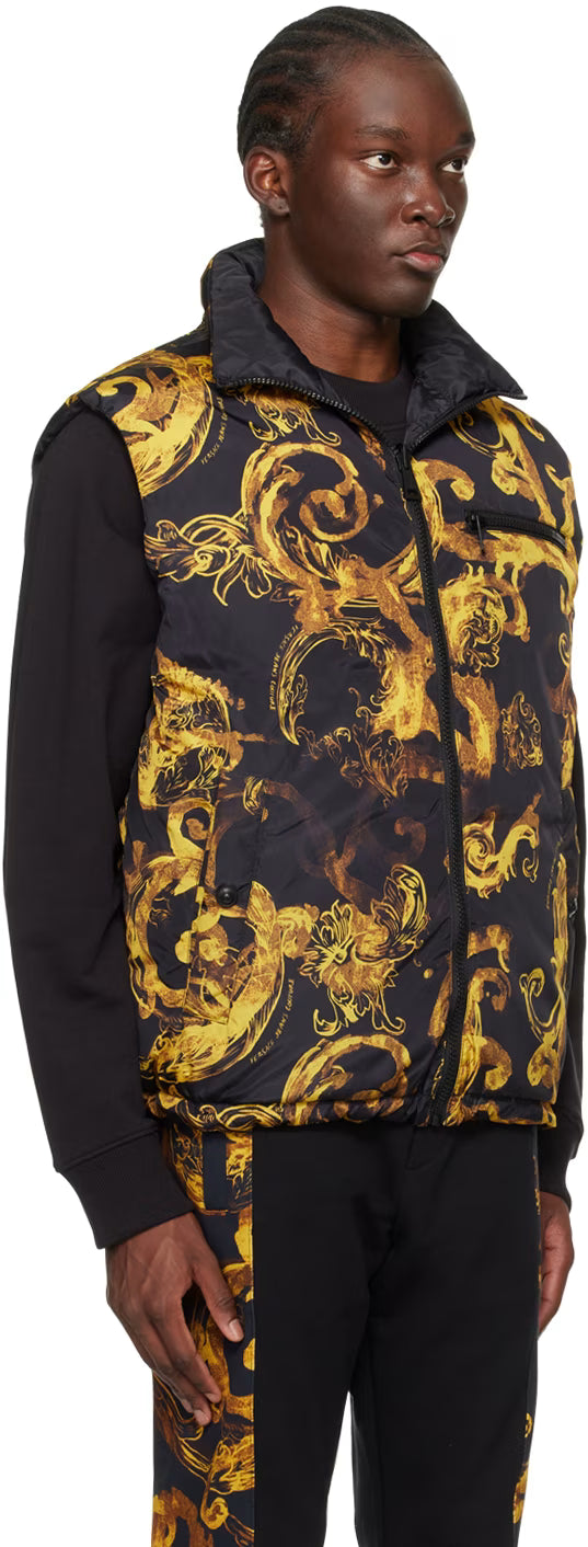 Black Watercolour Reversible Down Vest