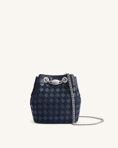 Yara Faux Suede Hand-Woven Bucket Bag - Pink