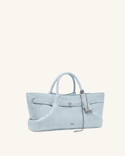 Maeve Dachshund Metal Charm Faux Suede Tote Bag - Blue