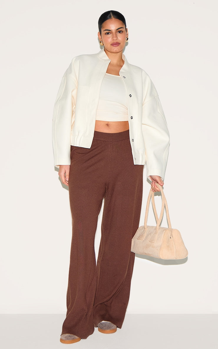 Plus Chocolate Basic Knit Wide Leg Trousers