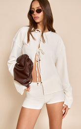 Cream Textured Hot Pant