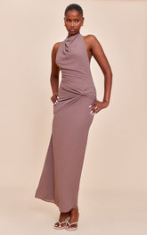 Mushroom Chiffon Twist Detail Maxi Dress