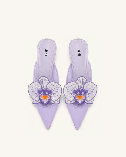 Helena Embroidery Decoration Pierced Mules - Purple