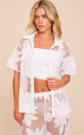 Petite White Applique Flower Shirt
