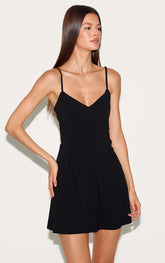 Black Stretch Woven Strappy Pleated Shift Dress