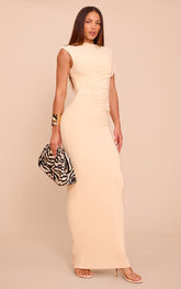 Tall Cream Double Layer Slinky Off Shoulder Drape Maxi Dress