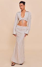 Sand Striped Linen-Blend Column Maxi Skirt