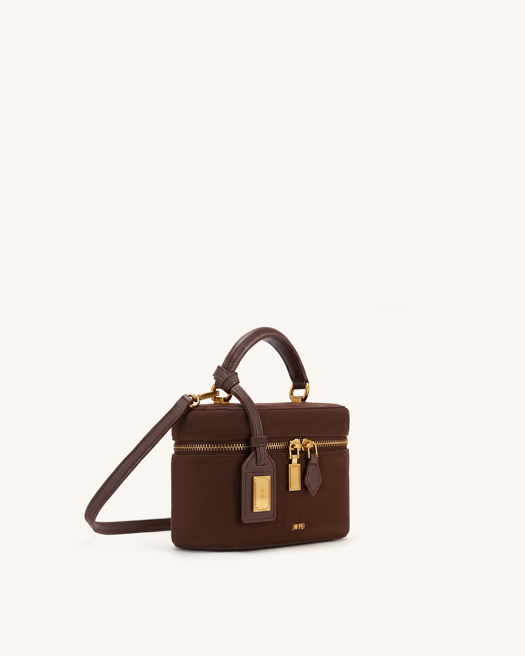 Cleo Faux Suede Box Shape Top Handle Bag - Chocolate Brown