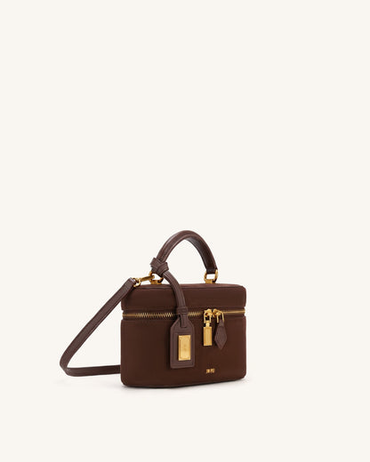 Cleo Faux Suede Box Shape Top Handle Bag - Chocolate Brown