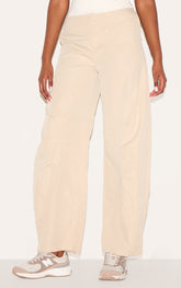 Stone Woven Tailored Barrel Leg Trousers