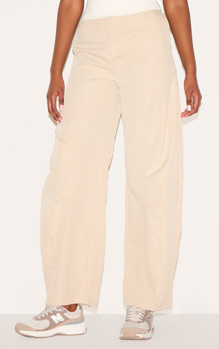 Stone Woven Tailored Barrel Leg Trousers