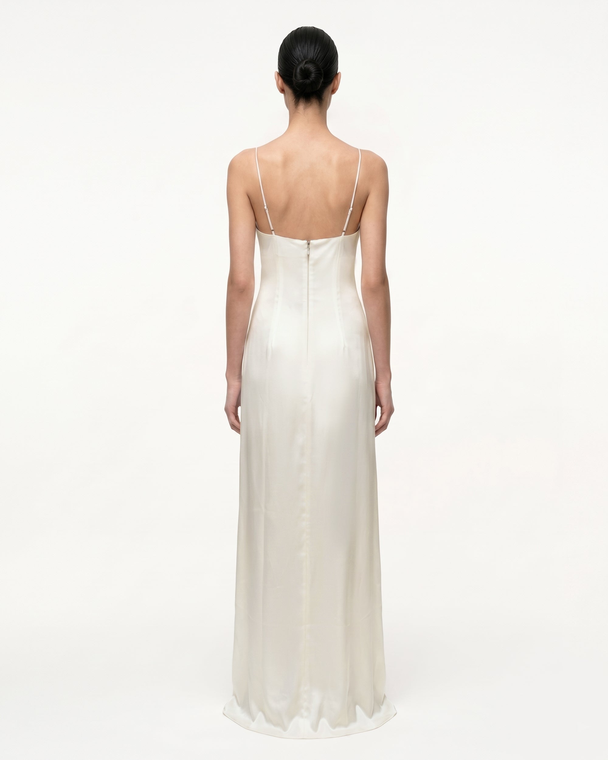 Iris Motif Satin Slip Gown - Olive Green