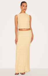 Petite Butter Cream Textured Low Rise Maxi Skirt