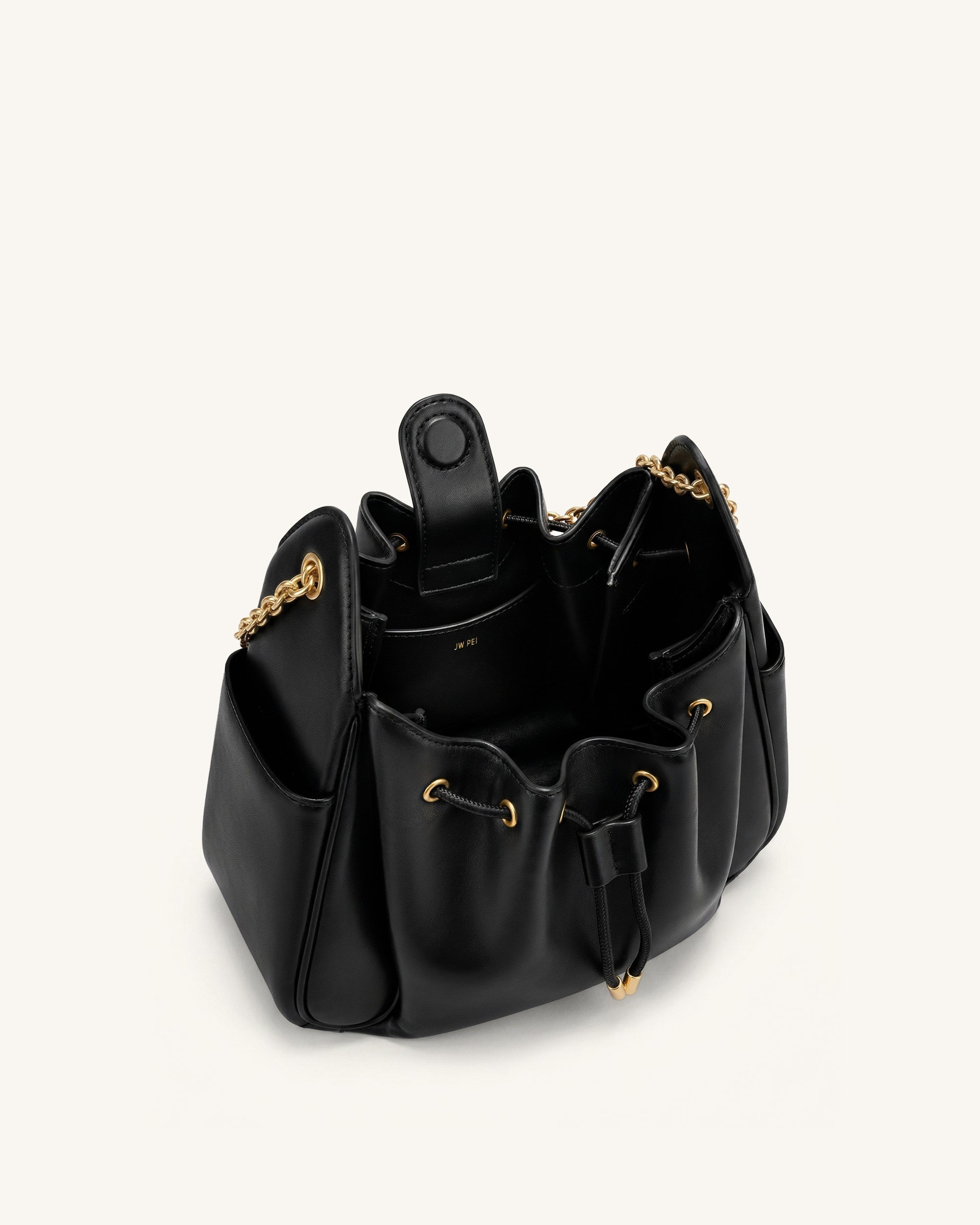 Rowan Ruched Drawstring Chain Bucket Bag - Dark Red Croc