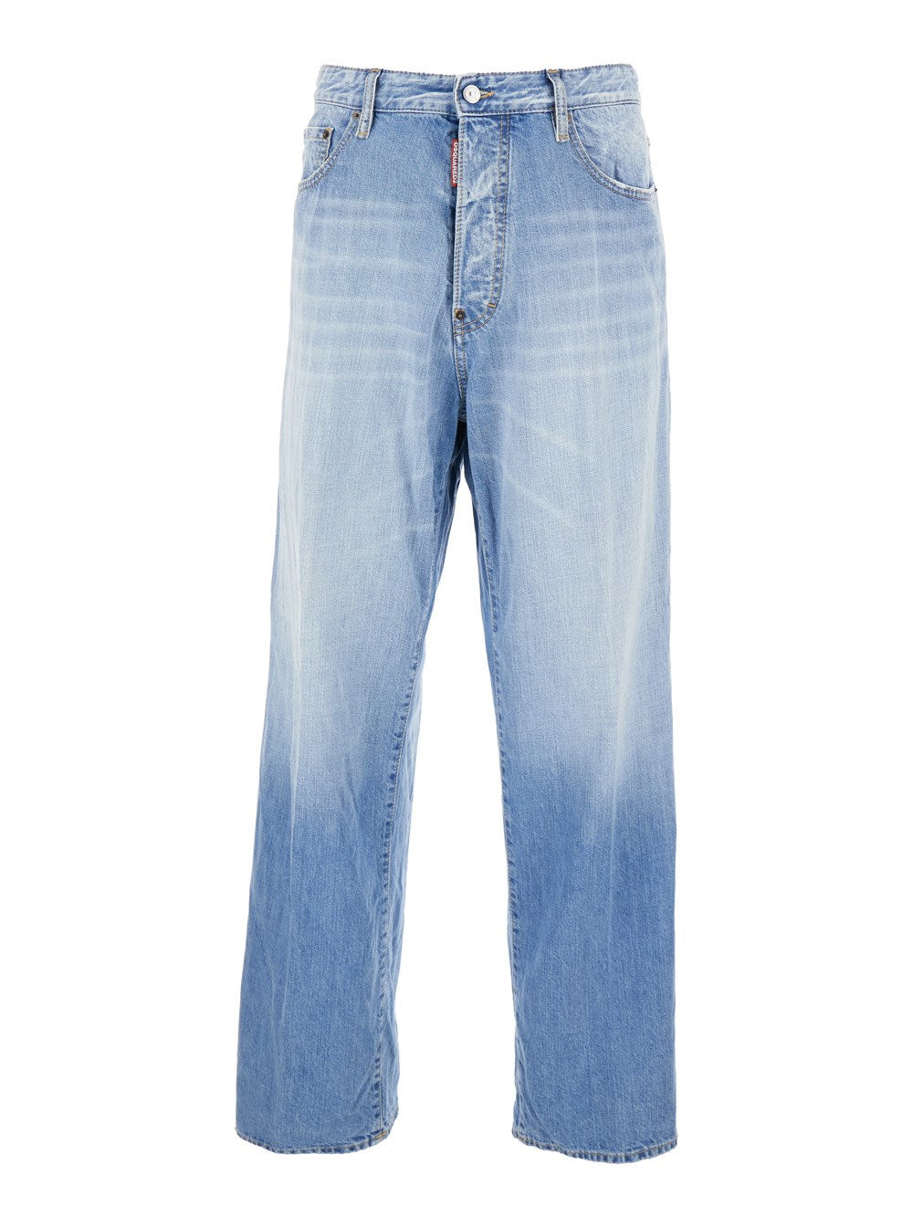 Dsquared2 'Bro' Blue Jeans with Faded Effect and Logo Patch on the Back in Denim Man