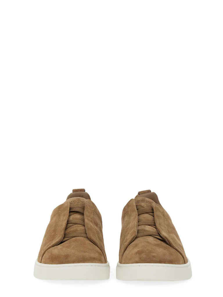 Zegna Men’s Beige 100% Leather Sneakers – Made in Italy