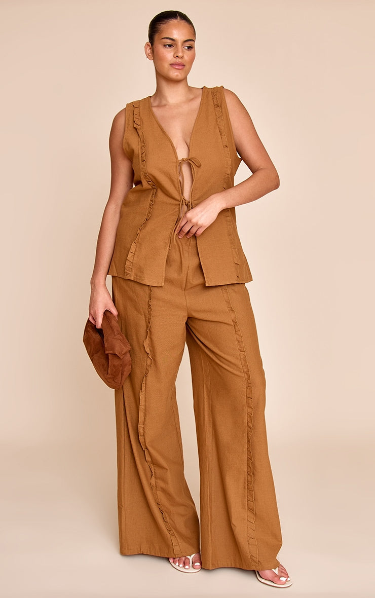 Plus Tan Wide Leg Drawstring Trousers