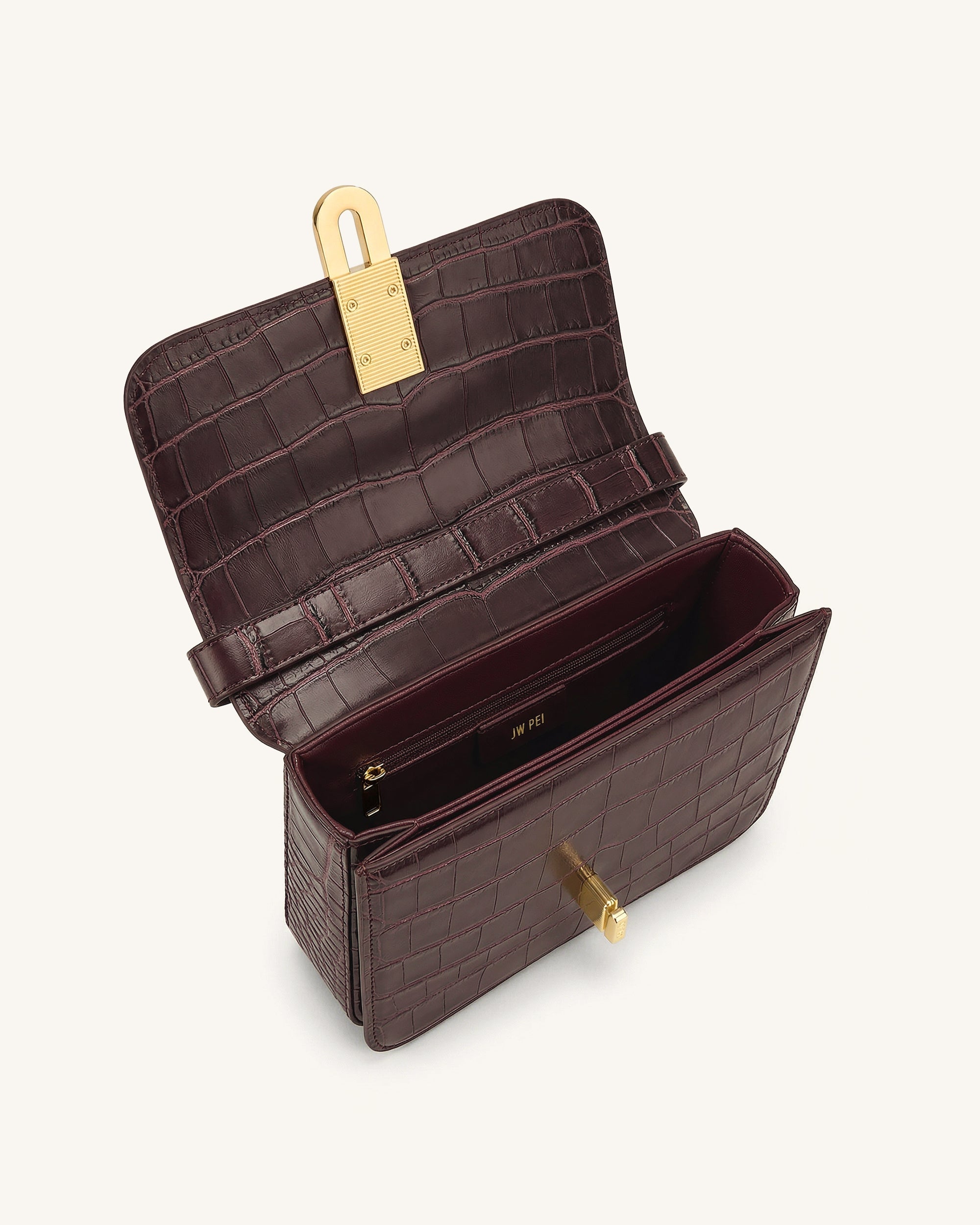 Evania Lock Shoulder Bag - Burgundy Croc