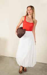 White Cotton Puffball Maxi Skirt