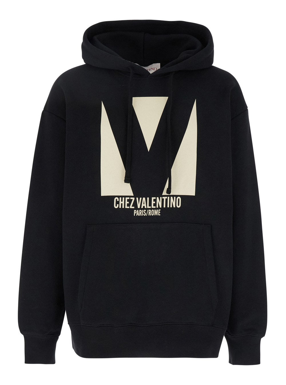 Valentino 'Chez' Black Hoodie with Drawstring Hood and Maxi Logo Print on the Front in Cotton Man