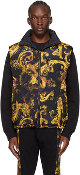 Black Watercolour Reversible Down Vest
