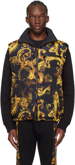 Black Watercolour Reversible Down Vest