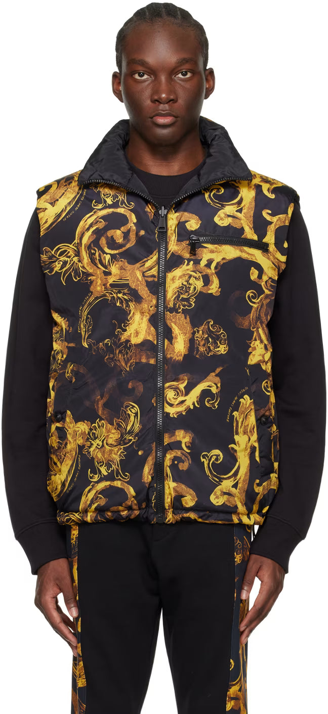 Black Watercolour Reversible Down Vest